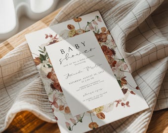 Fall Baby Shower Invitation Editable Autumn Baby Shower Invite Girl Fall Shower Template Rustic Baby Shower Pumpkin Printable Download