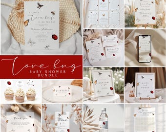 A Little Love Bug Baby Shower Bundle Gender Neutral Ladybug Baby Shower Decor Insect Baby Shower Bundle Editable Spring Floral Template