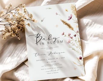 Spring Floral Baby Shower Template Printable for Girl Baby in Bloom Baby Shower Invitation Editable Wildflower Baby Shower Invite Pink