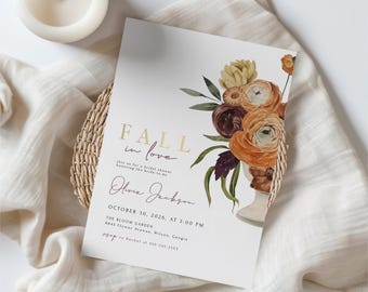 Fall Bridal Shower Invitation Template Fall in Love Bridal Shower Invite Template Editable Kitchen Tea Autumn Bridal Brunch Invite Download