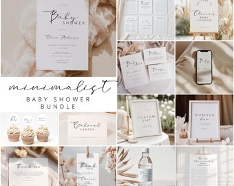 Minimalistisches Babyparty-Einladungs-Bundle Neutrale Babyparty Moderne Babyparty-Bundle-Vorlage laden bearbeitbare Spiele Pack-Dekorationen ein