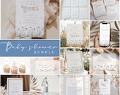 Boy Baby Shower Invitation Bundle Blue Wildflower Boho Baby Shower Invite and Games Clothes Baby Shower Decorations Editable Templates