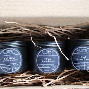 Coffret cadeau de bougies de soja parfumées - Choisissez 2 à 5 bougies - Parfums personnalisés - Ensemble de bougies de 4 oz pour elle - Cadeau fait main respectueux de l'environnement