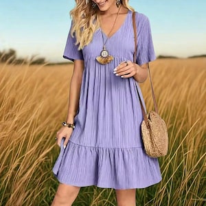 Boho Ruffle V-Neck Mini Dress: Summer Beach Sundress spring