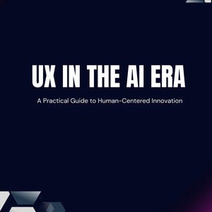 May include: A book cover with a dark blue and purple gradient background. The title "UX IN THE AI ERA" is in large white letters. Below, the text reads "A Practical Guide to Human-Centered Innovation." The author's name, "By S. Doherty," is at the bottom.