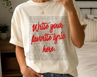 Camiseta personalizada com letras de músicas da Comfort Colors®, camiseta musical personalizada, roupa para show, presente de aniversário, camiseta personalizada para amantes da música