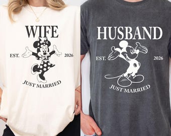 Camiseta Disney personalizada para recién casados, camisetas a juego para esposa y esposo Comfort Colors®, regalos para recién casados, regalos de luna de miel Disney, camisetas para recién casados