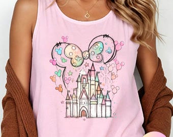 Camiseta de tirantes Comfort Colors® Disney Castle, camiseta con orejas de acuarela, camiseta Magic Kingdom, camisetas de tirantes Vacay Mode, camiseta de tirantes Disney para mujer, camisetas de tirantes a juego