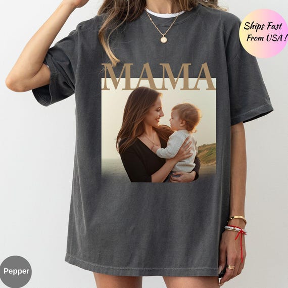 Custom Photo Mama Shirt,Vintage  Mom Photo Shirt,Comfort Colors Shirt for Mom, Mothers Day Gift, New Mom Shirt, Grandma Gift