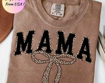 Koszulka Comfort Colors z kokardą w panterkę dla mamy: koszulka retro dla mamy