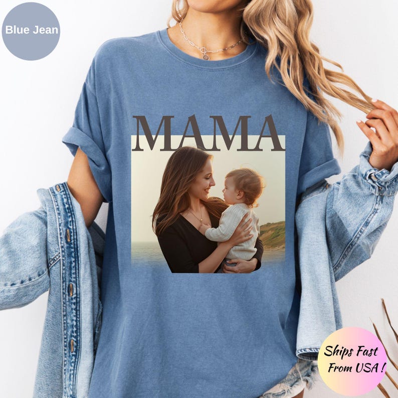 Custom Photo Mama Shirt,Vintage Mom Photo Shirt,Comfort Colors Shirt for Mom, Mothers Day Gift, New Mom Shirt, Grandma Gift image 3