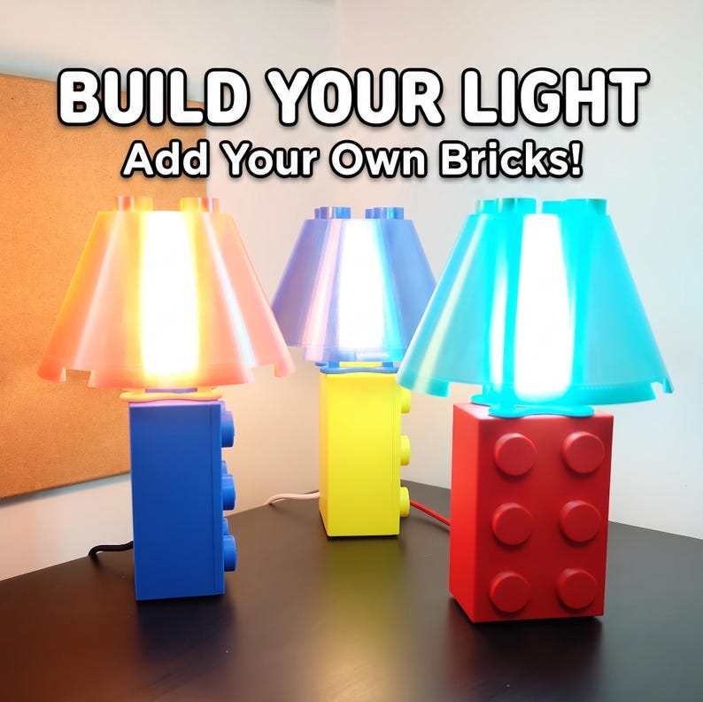 Lampe de bureau de style bloc de briques de construction | Lampe de chevet imprimée en 3D | Lampe de table imprimée en 3D | Lampe LED E27 | Décoration d'intérieur image 3