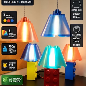 Lampe de bureau de style bloc de briques de construction | Lampe de chevet imprimée en 3D | Lampe de table imprimée en 3D | Lampe LED E27 | Décoration d'intérieur image 1