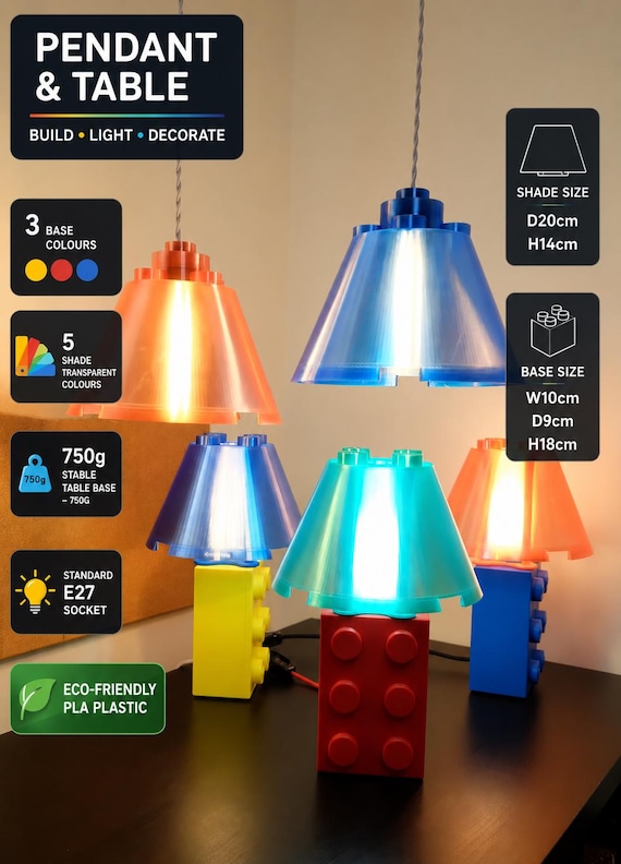 Building Brick Block Style Desk Lamp | 3D Printed Bedside Lamp | 3D Printed Table Light | E27 LED Lamp | Home Decor