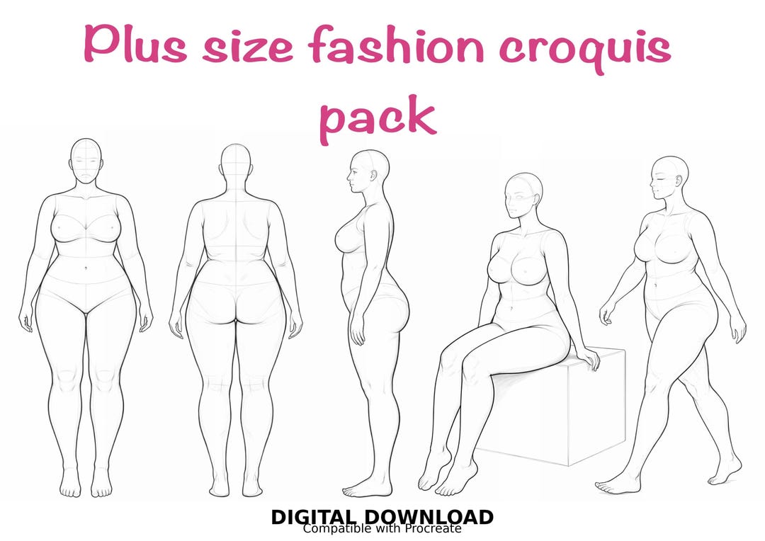Plus Size Fashion Croquis Pack | Female Body Sketch Reference (digital ...