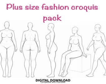 Paquete de bocetos de moda de tallas grandes / Referencia de bocetos del cuerpo femenino (Descarga digital)