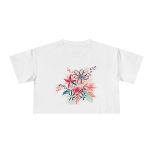 Floral Women&#39;s Crop Tee, Trendy Summer Top, Casual Wear, Gift for Her, Festival Fashion, Boho Style