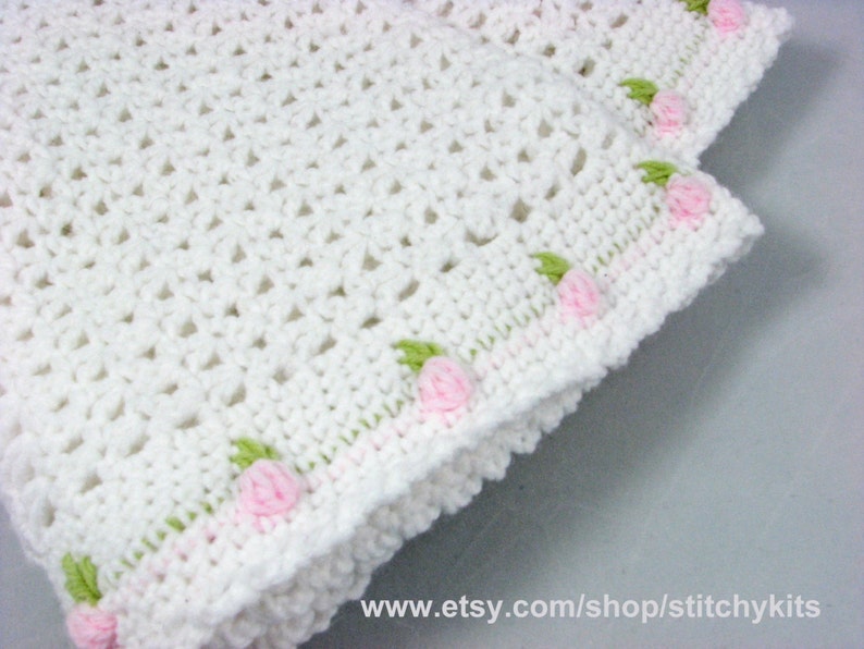 Crochet Pattern for Rosebud Baby Blanket INSTANT DOWNLOAD .pdf image 1