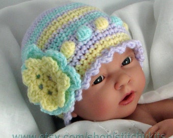 Crochet Pattern for Baby/Toddler Hat with flower trim in 4 sizes - INSTANT DOWNLOAD .pdf