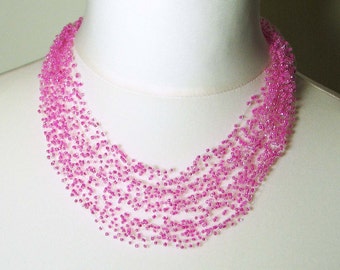 Airy Crochet necklace pattern, bead crochet, illusion necklace tutorial, - instant download.