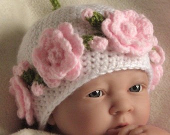 Crochet pattern for Rose Garland baby hat in 4 sizes - INSTANT DOWNLOAD .pdf