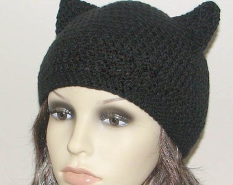 Crochet pattern for beanie hat with Kitty Cat ears - INSTANT DOWNLOAD .pdf