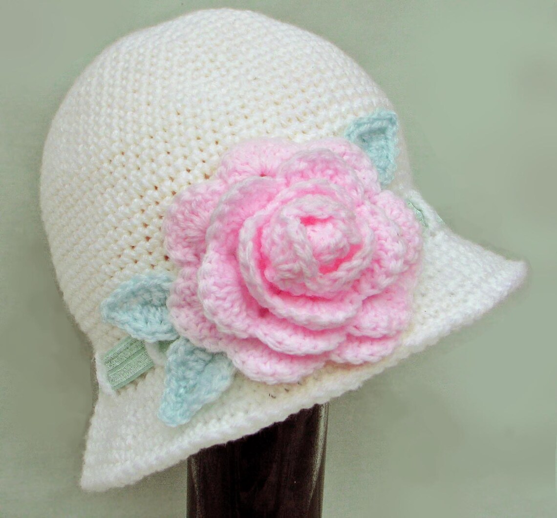 Rose Hat Pattern Crochet Pattern for Rose Cloche Hat in 4 Sizes From 0-3 Years Approx ...