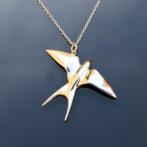 Flying Swallow Pendant | Delicate Silver Bird Necklace | Symbol of Freedom, handmade, sterling silver,