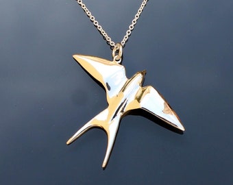 Flying Swallow Pendant | Delicate Silver Bird Necklace | Symbol of Freedom, handmade, sterling silver,