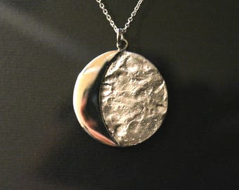 Moon Quarter Necklace: Phase Jewelry, Celestial Charm for Astrology Lovers, handmade, sterling silver,