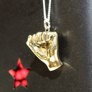 Fist pendant, power symbol charm, fist jewelry, hand jesture jewelry, sterling silver, handmade, image 1