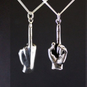 Fuck off jewelry, fuck off charm, fuck you middle finger, hand gesture, up yours sterling silver, rebel jewelry,MOTHERS DAY image 1