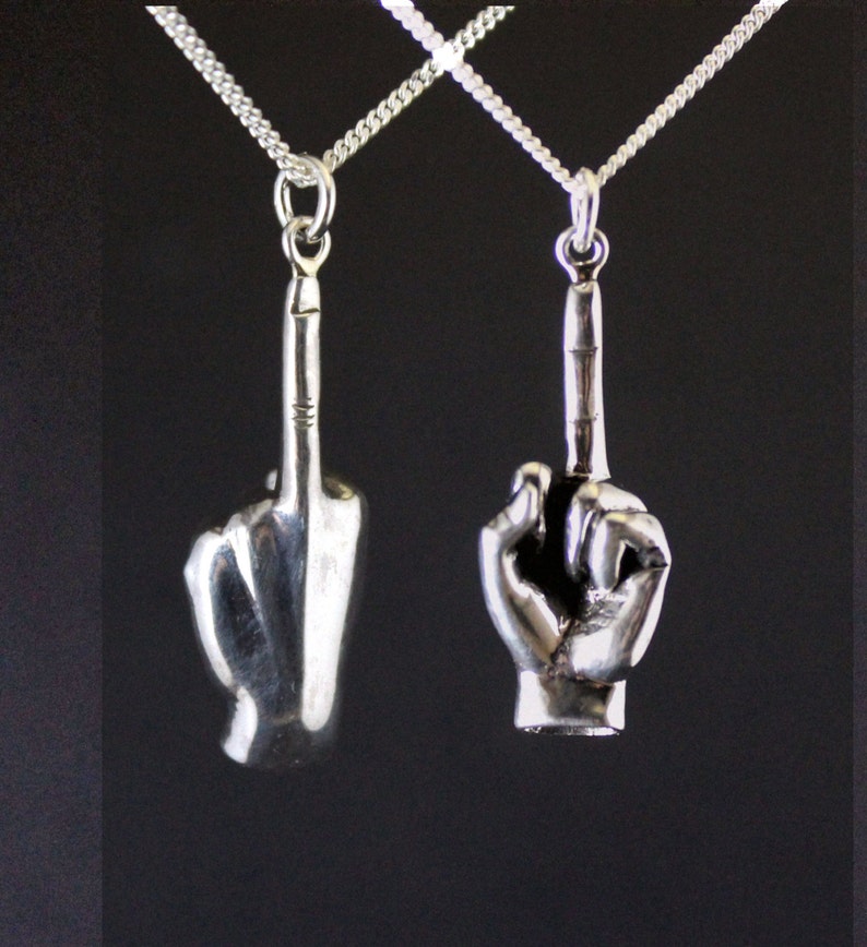 Fuck off jewelry, fuck off charm, fuck you middle finger, hand gesture, up yours sterling silver, rebel jewelry,MOTHERS DAY image 1