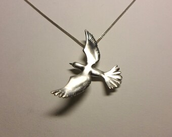 Dove pendant, Bird jewelry, peace jewelry, flying dove, solid sterling silver, hand carved,