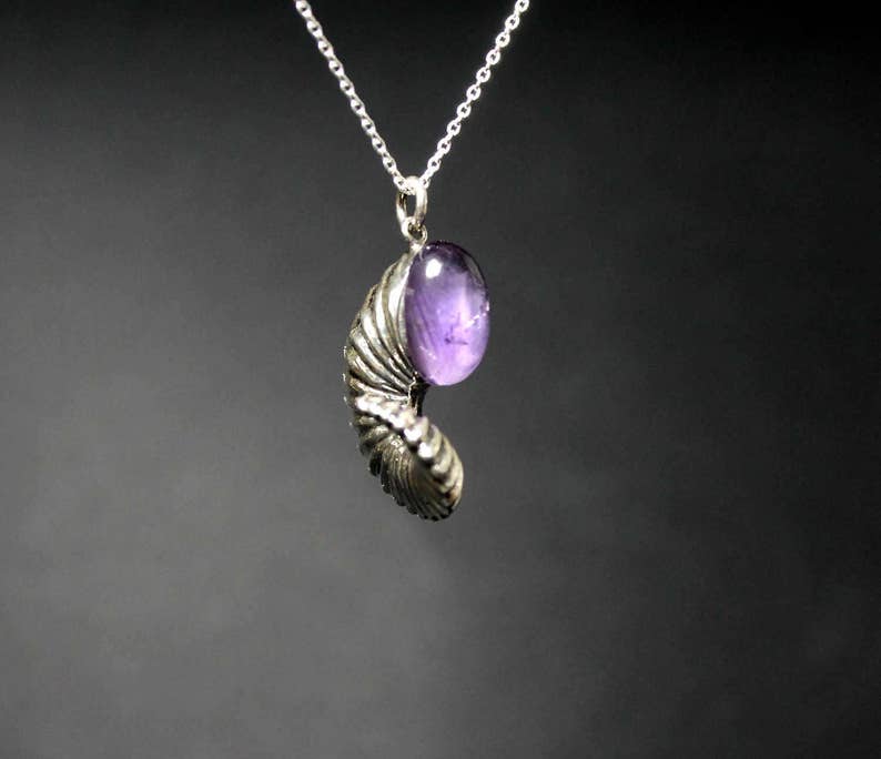 Pu&ograve; includere: Una collana d'argento con un ciondolo a forma di conchiglia con un'ametista viola.