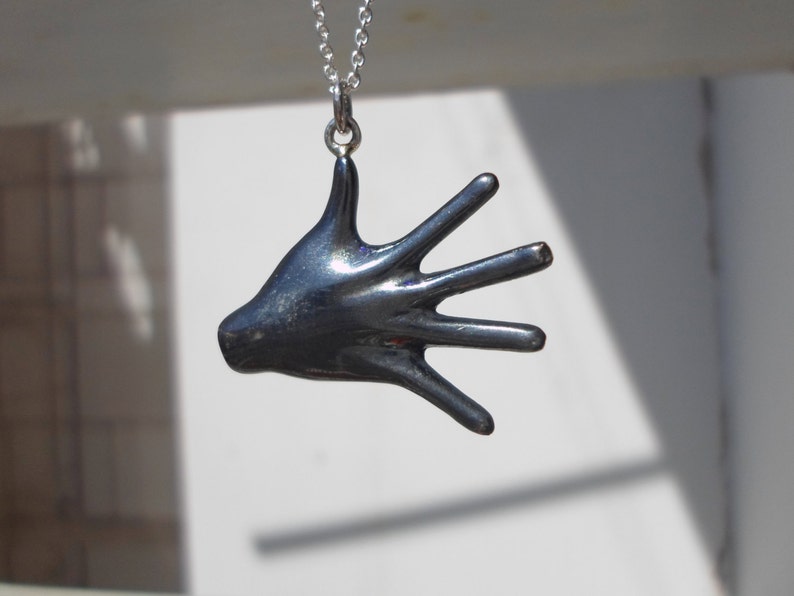 Hand palm pendant, Mano negra, hand gesture jewelry, solid sterling silver, hand made,,halloween 2022