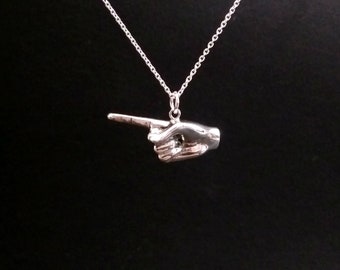 handsieraden hand bedel ketting sieraden wijsvinger teken handgesneden hanger sterlingzilver met de hand gesneden,