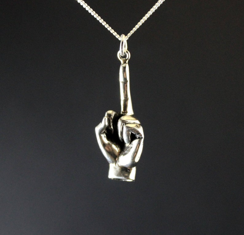 Fuck off jewelry, fuck off charm, fuck you middle finger, hand gesture, up yours sterling silver, rebel jewelry,MOTHERS DAY image 3