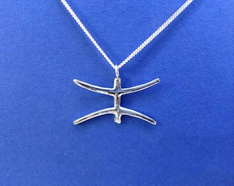 Vissen bedelsieraden, dierenriemketting, abstract ontwerp, astrologieketting sterlingzilver,
