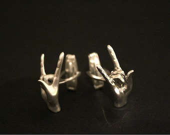 Rock on cuff links jewelry, sign of the horns cuff links, heavy metal sign, punk rock sign, sterling silver,MOTHERS DAY