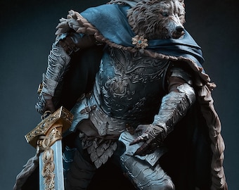 Wolf Knight Resin Statue – Dark Fantasy Beast Warrior Figure – High Detail Collector Display Piece