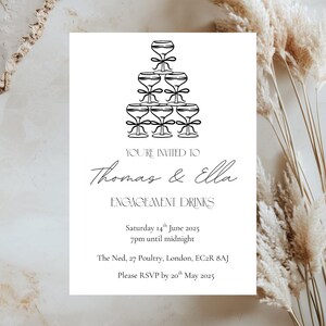 Champagne Engagement Party Invitation | Editable Digital Template with Champagne Tower Illustration | Elegant & Glamorous Wedding Invite