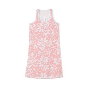 Pink Floral Women&#39;s Racerback Dress, Summer Dress, Beachwear, Casual Dress