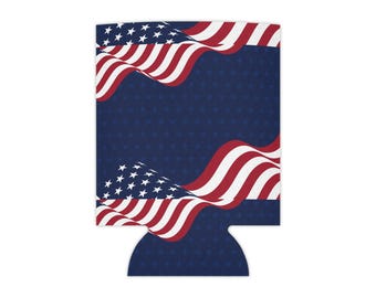 Waving American Flag Can Cooler | Patriotic Drink Koozie