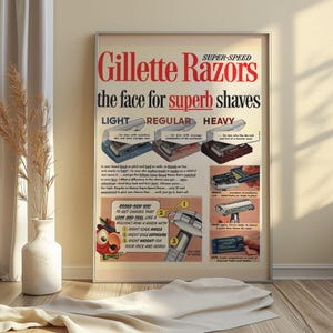 Gillette Razor Retro Magazine Ad - Actual Hi Res Scan