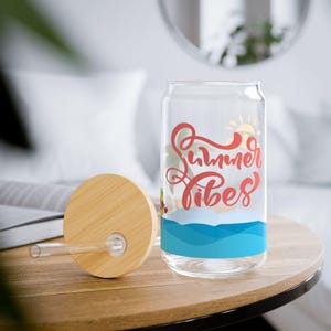 Summer Vibes Sipper Glass | Iced Coffee Cup | Beach Tumbler | Cute Aesthetic Reusable Cup for Cold Drinks