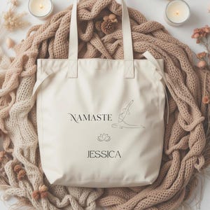 Personalized Yoga Tote Bag with Name, Namaste Yoga Bag, Custom Gift for Yogis & Pilates Lovers