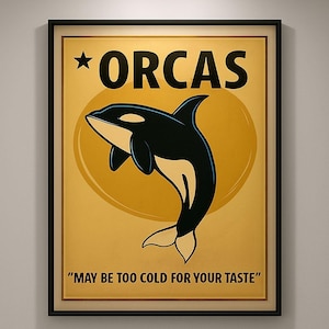 Digital Orca Poster Download – Vintage Killer Whale Wall Art for Ocean Lovers