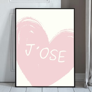 Positive affirmation poster in French, heart wall decoration, minimalist pastel trend poster