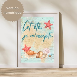 Inspirational summer beach message poster, printable positive affirmation poster, message in French